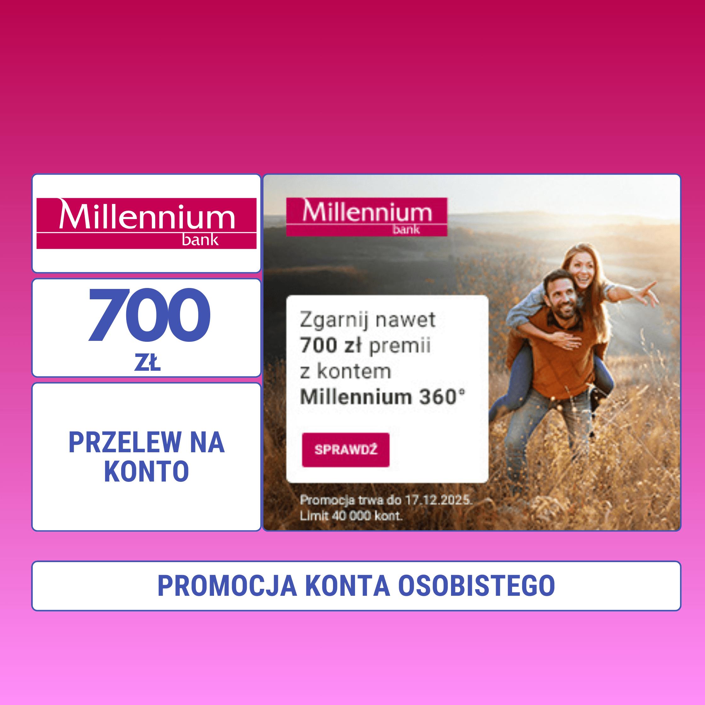 Millennium 360°– Konto z premią: Do 700 zł z kontem w Banku Millennium – szczegóły oferty Millennium 360°– Konto z premią: Do 700 zł z kontem w Banku Millennium – szczegóły oferty