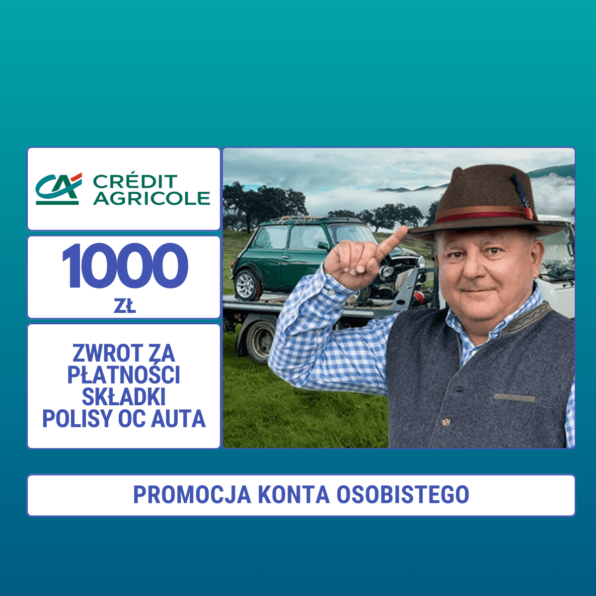 Credit Agricole Promocja Otwórz konto i zyskaj zwrot za OC 1000 zł